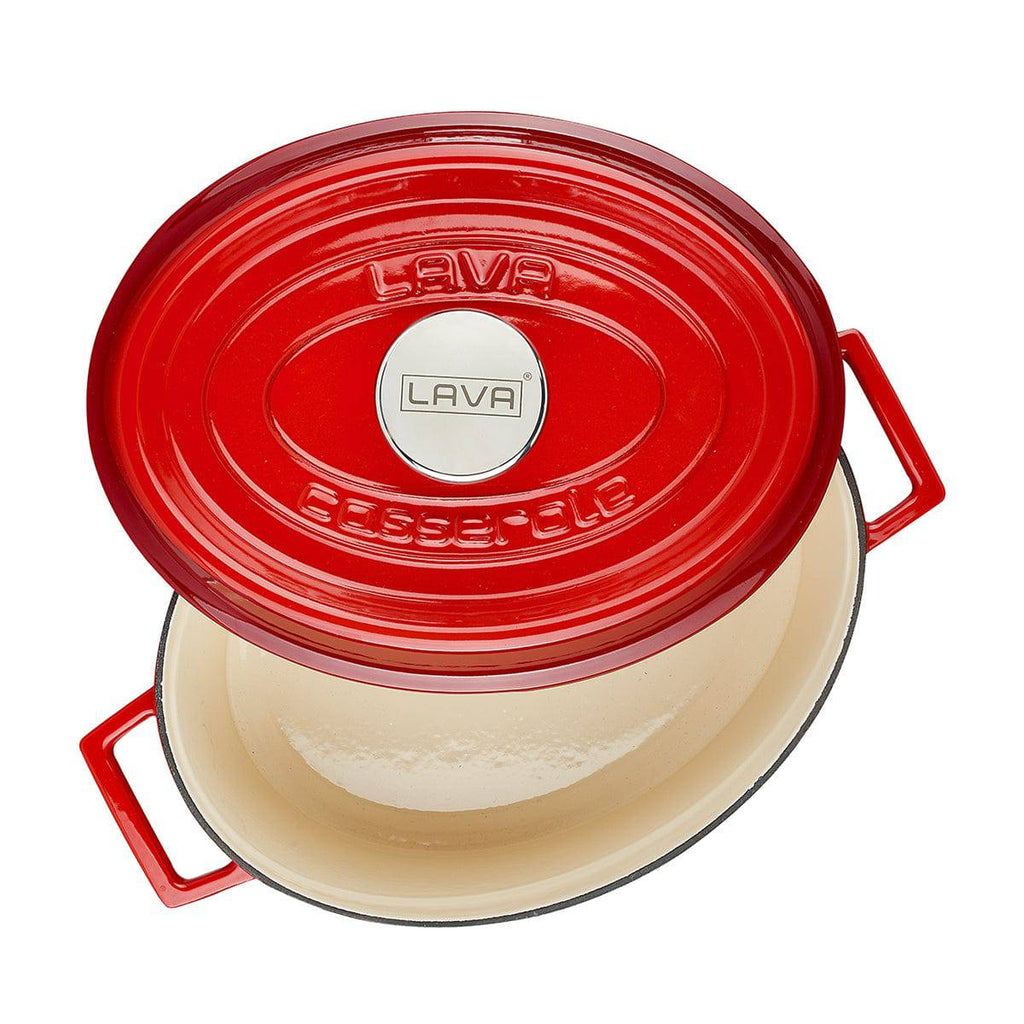 Ovalna litoželezna posoda - lonec 29 cm - Bel emajl LAVA - Chef Bruni